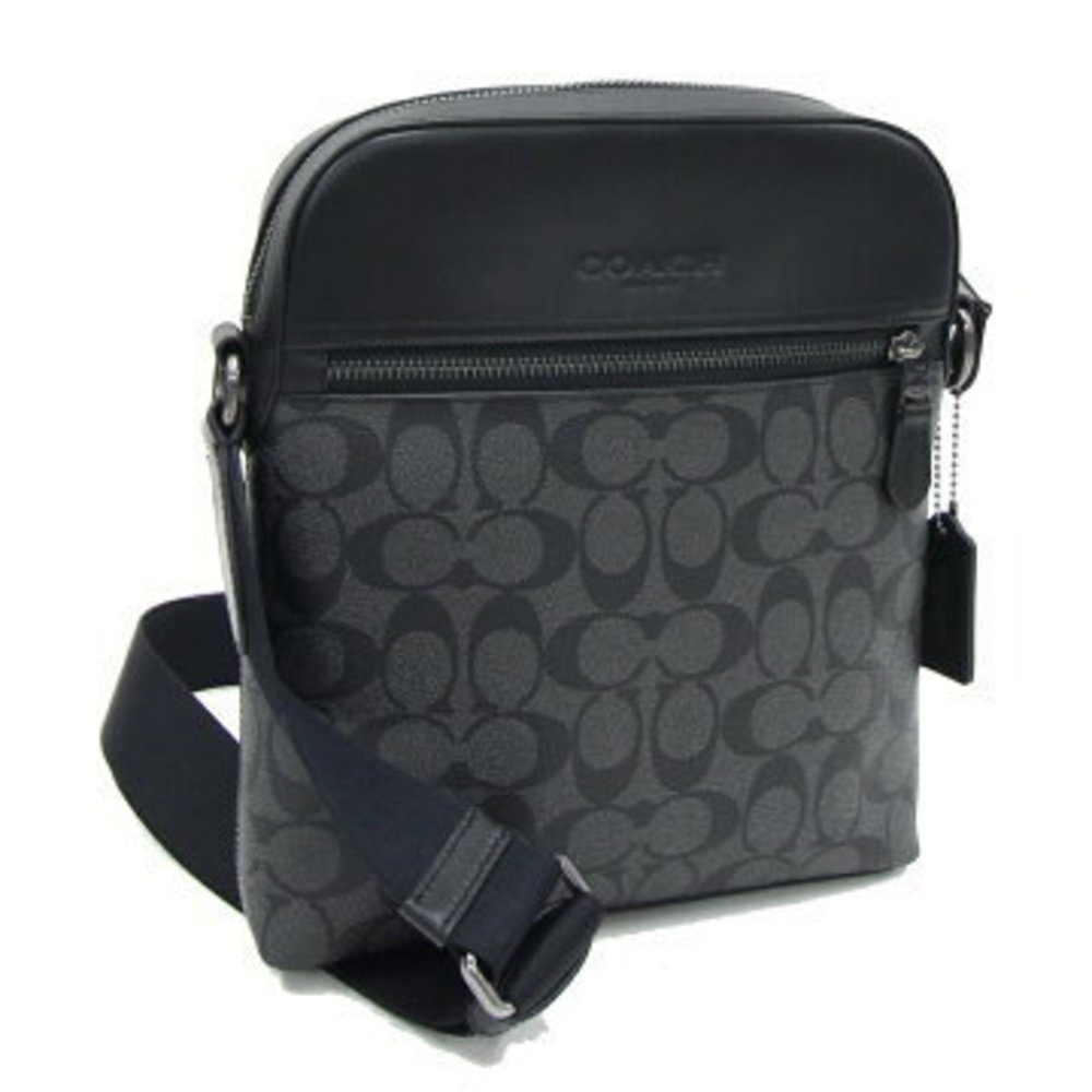 Coach Houston Flight Bag Shoulder Bag Gray Black Leather crossbody